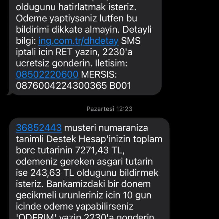 ING Beklenmedik Borç Bildirimi Ve Ulaşılamayan Müşteri Hizmetleri