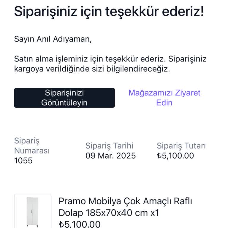 Pramo Mobilya'da Ulaşılamayan Sipariş Bilgisi