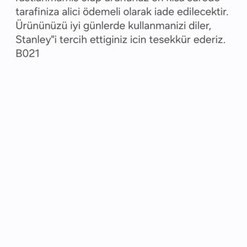 Stanley Termos Ürününde Kararma Ve İade Sorunu