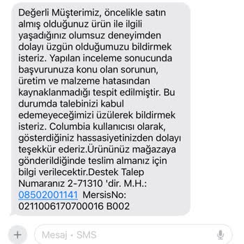 Columbia Montta Renk Kusuru Ve İade Sorunu