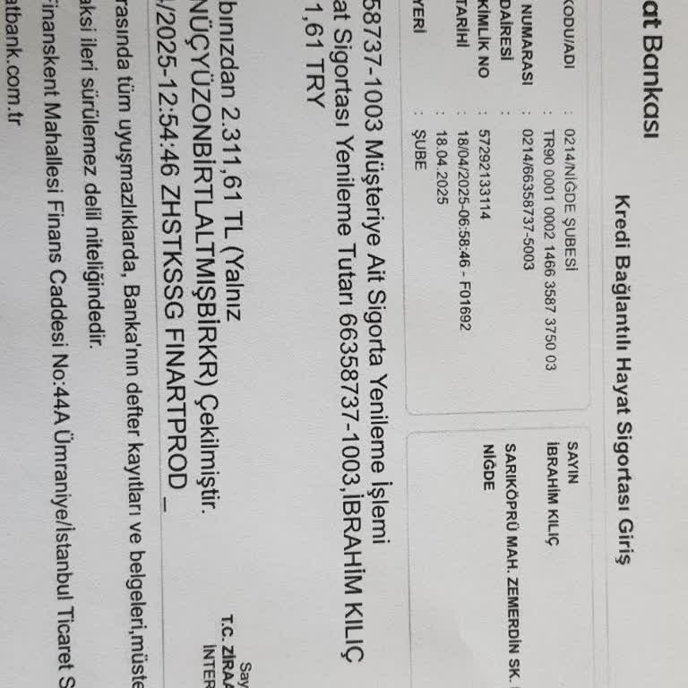 Habersiz Hayat Sigortası Yenilemesi Ve Para Çekimi