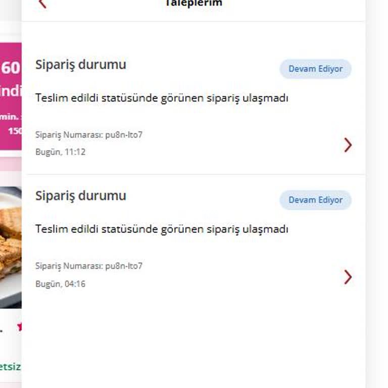Yemek Sepeti Sipariş Teslimat Sorunu Ve Yetersiz Müşteri Desteği