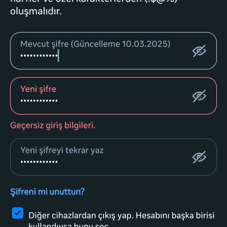 Instagram Şifre Değiştirme Sorunu