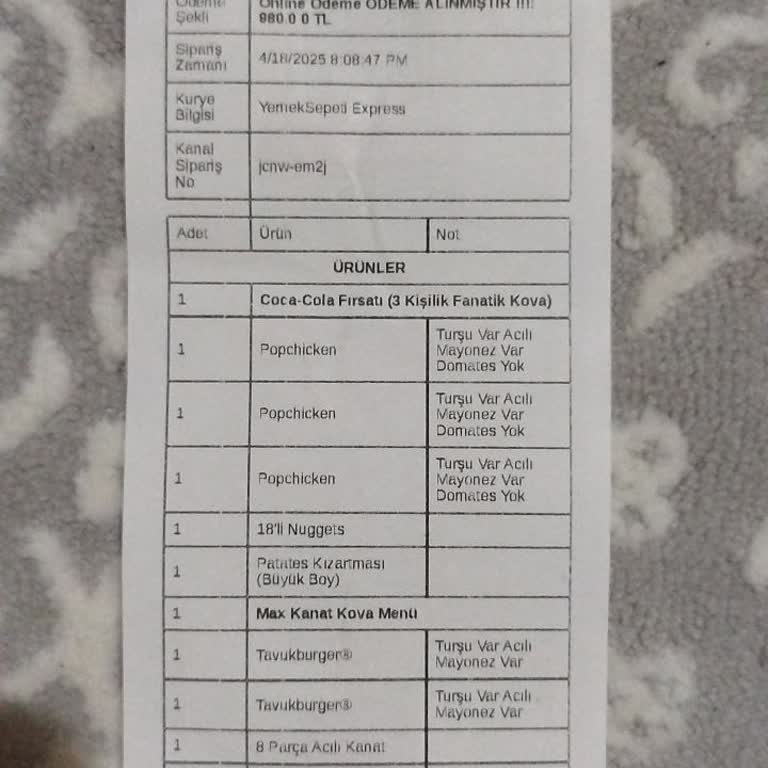 Popeyes Siparişim Eksik Geldi: Ürünler Nerede?