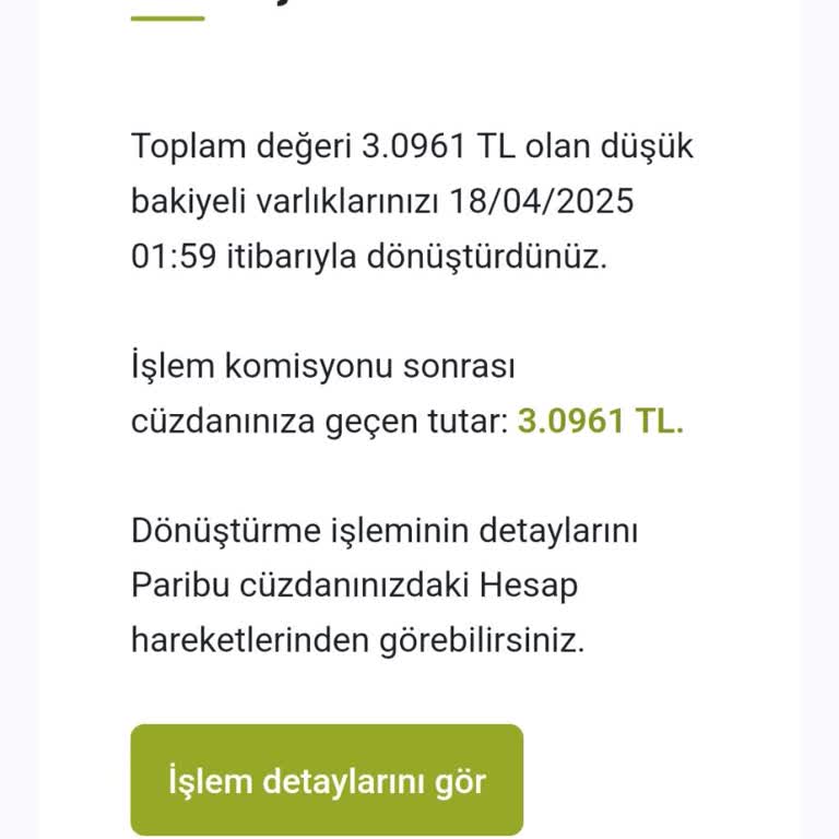 Paribu Düşük Bakiye Dönüştürme Sorunu