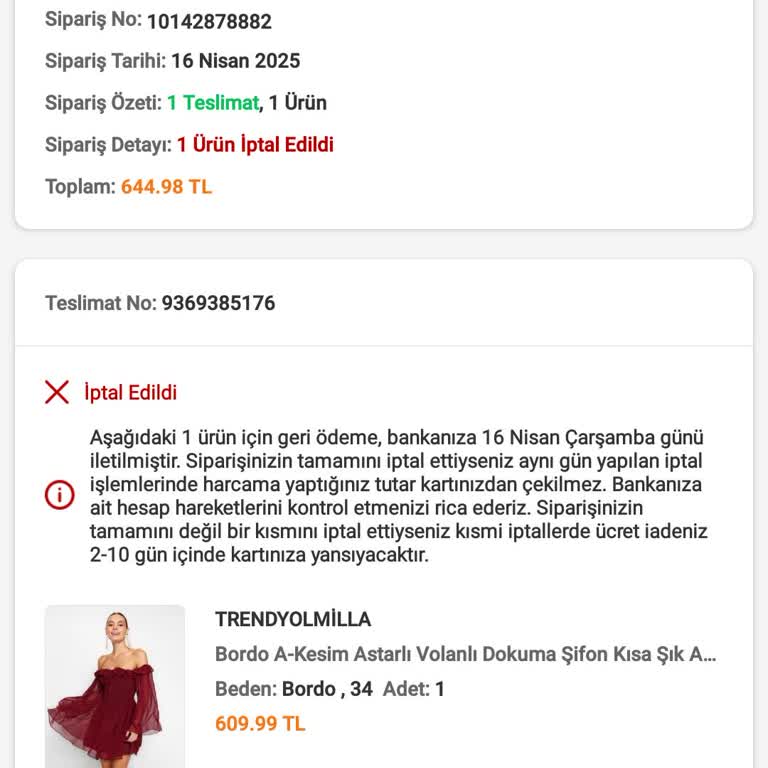 Trendyolmilla Para İadesini Hala Yapmadı