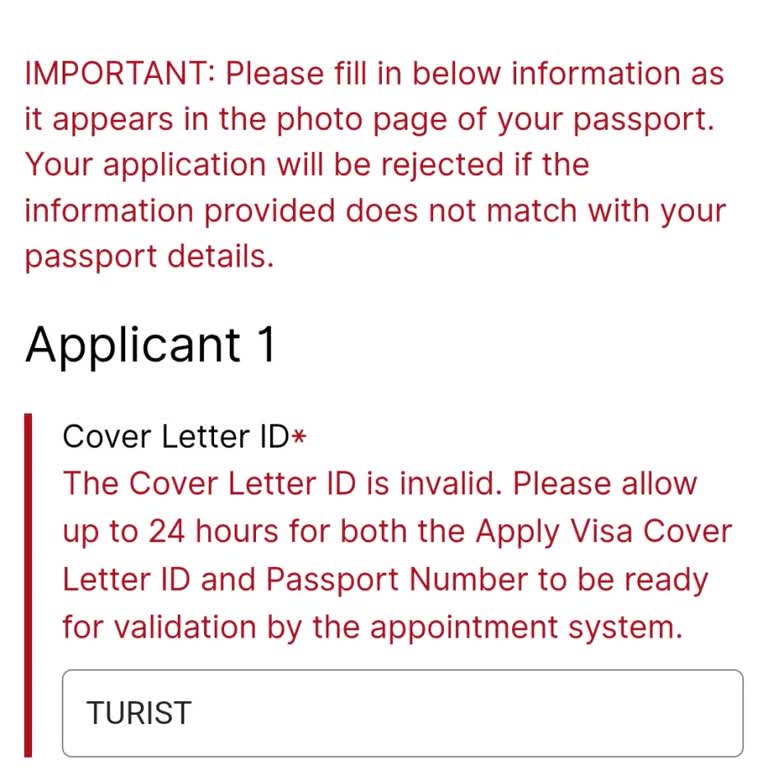 VFS Global'de Cover Letter ID Hatası