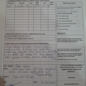 Yanlış Ürün Ve İade Sürecinde Cevapsızlık