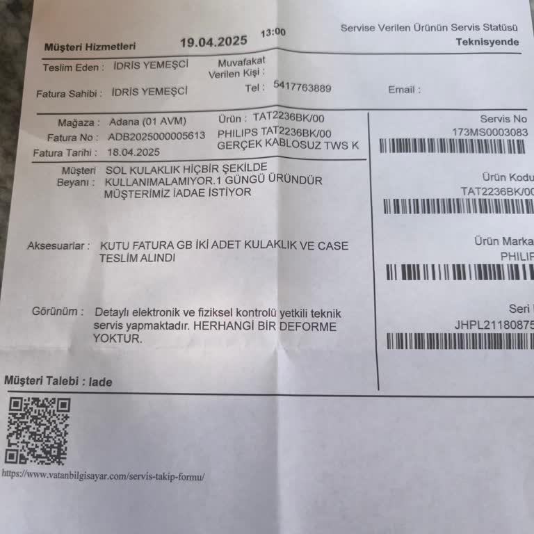 1 Günlük Arızalı Üründe İade Sorunu