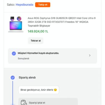 Hepsiburada'da Bitmeyen Laptop Bekleyişi