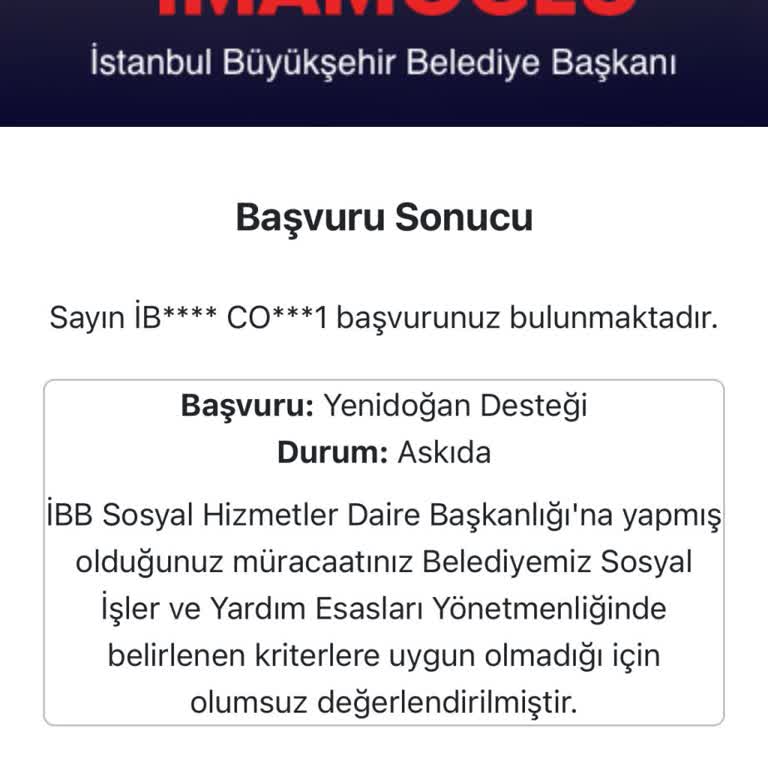 İBB Bebek Destek Paketi Başvurusunun Haksız Reddedilmesi