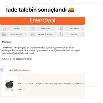 Trendyol'dan Aldığım Kurutma Makinesi Hasarlı Çıktı