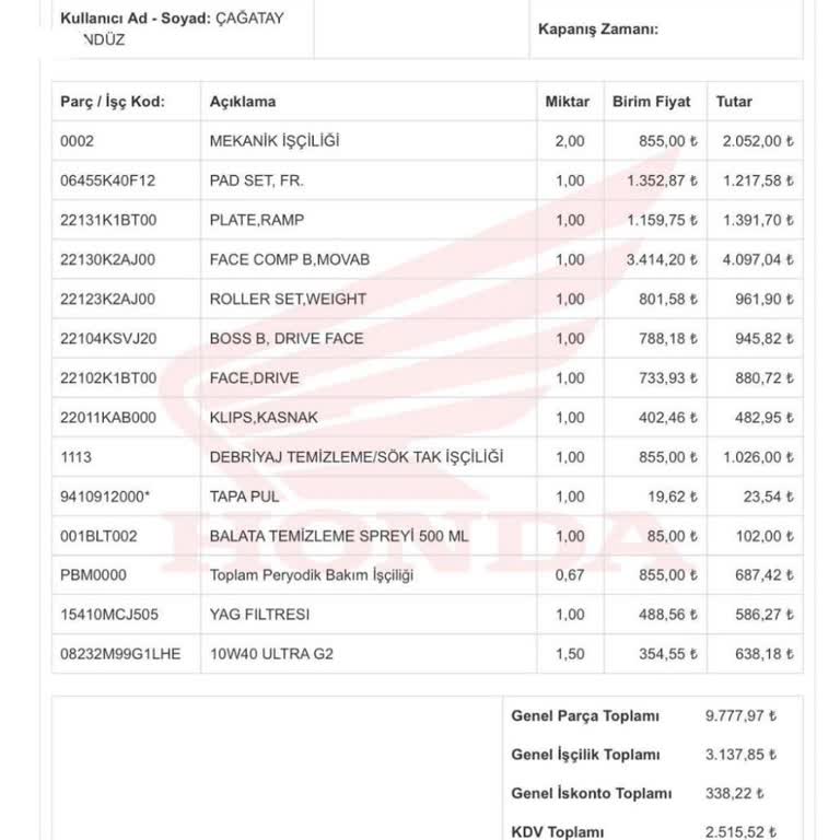 Honda Nish Servis Hizmeti Hayal Kırıklığı
