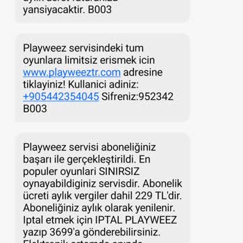 Playweez Yanıltıcı Üyelik Mesajlarıyla Karşılaştım