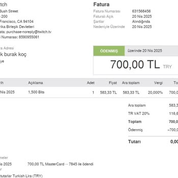 Twitch Hesabımdan İzinsiz 6950 TL Bit Alımı Şoku