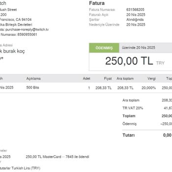 Twitch Hesabımdan İzinsiz 6950 TL Bit Alımı Şoku