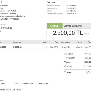 Twitch Hesabımdan İzinsiz 6950 TL Bit Alımı Şoku