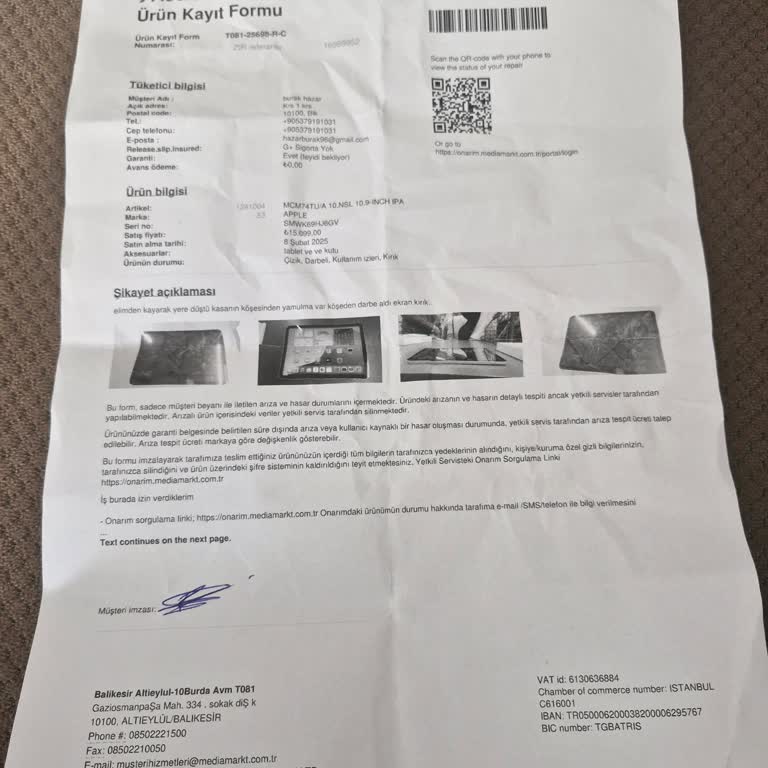 Kasko Mağduriyeti: Tablet Onarımı Reddedildi
