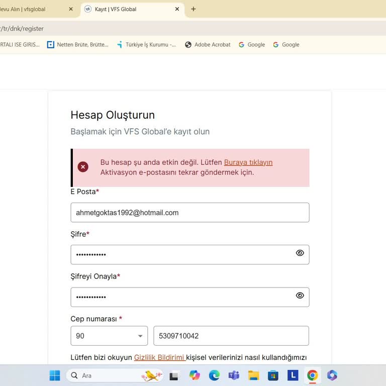 VFS Global Randevu Sisteminde E-posta Sorunu