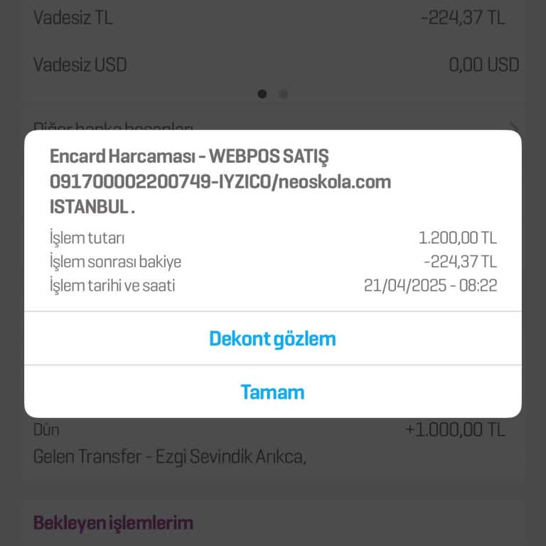 Neoskola İzinsiz Para Çekimi Ve İade Talebi