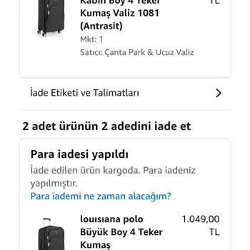 Amazon Kabin Boy Valiz İadesi Bekleniyor
