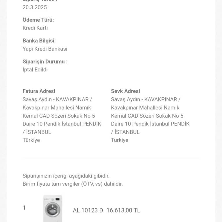 Arçelik'ten Alınan Çamaşır Makinesi İçin İade Sorunu