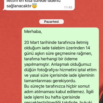 İptal Edilen Fotoğrafçılık Hizmeti İçin Geri Ödeme Sorunu