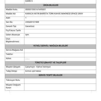 Karaca Kahve Makinesi Arızası Ve Yetersiz Servis Deneyimi