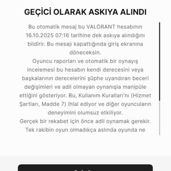 Haksız Yere Oyun Hesabım Askıya Alındı İtiraz Ediyorum
