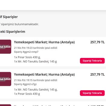 Yemeksepeti Market Siparişlerim Sürekli İptal Ediliyor Ve Çözüm Sunulmuyor
