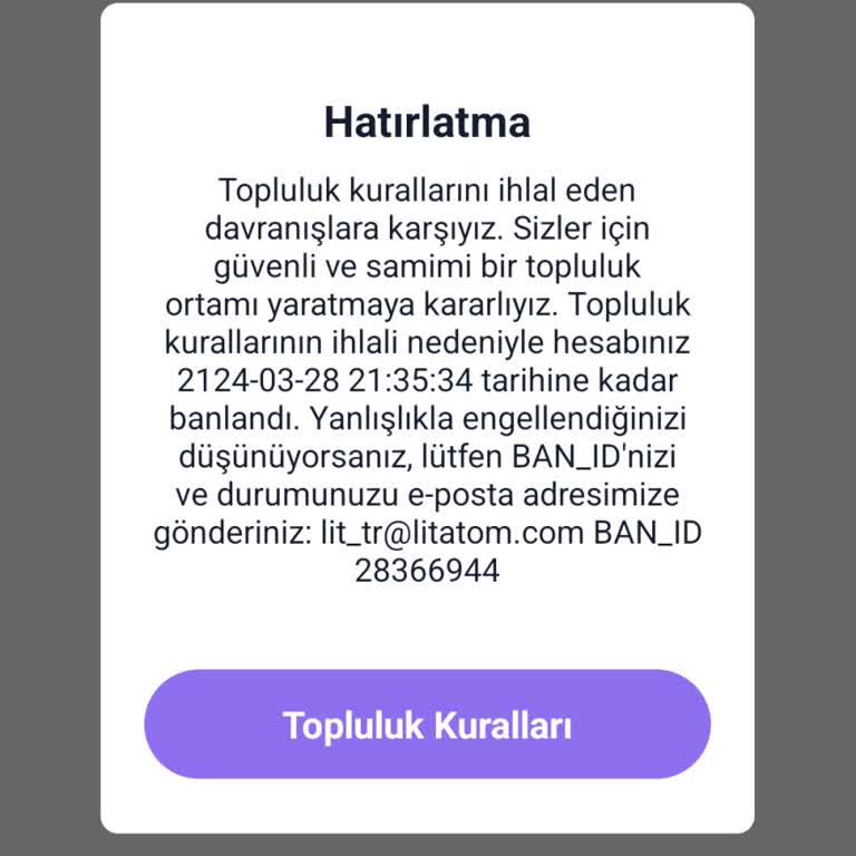Sebepsiz Ban Nedeniyle Hesabımın Açılmasını Talep Ediyorum