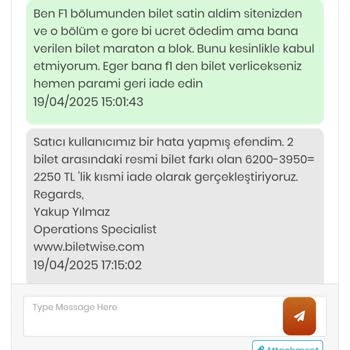 F1 Tribünü Bileti Yerine A1 Tribünü Verildi Müşteri Hizmetleri Çözüm Sunmadı