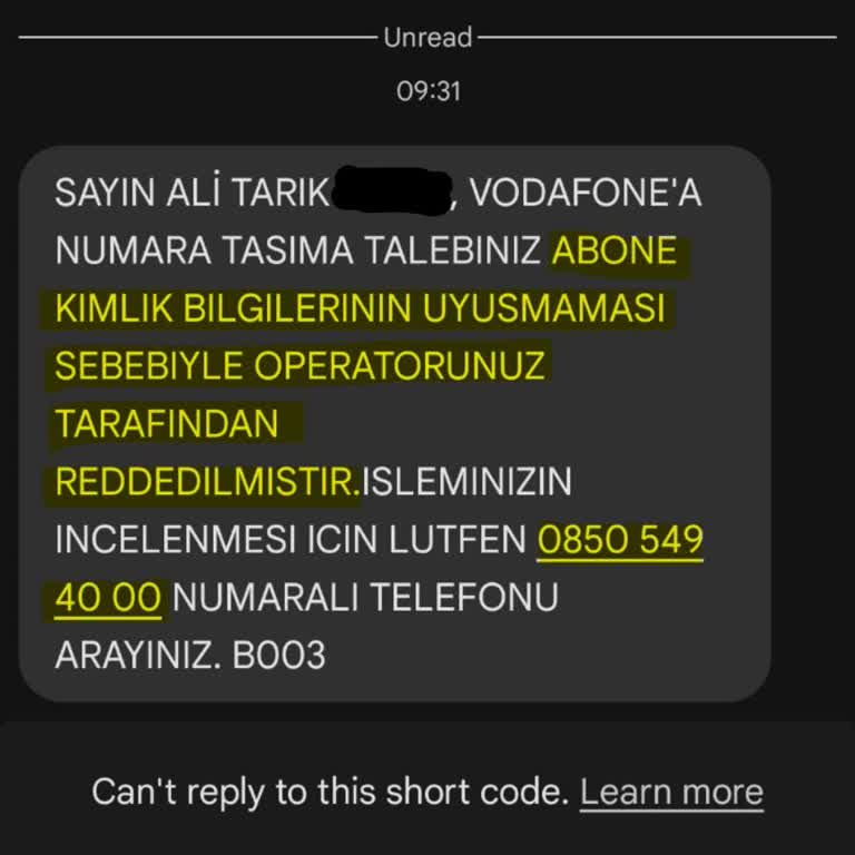 Numara Taşıma Talebim Kimlik Bilgileri Gerekçesiyle Reddedildi, Destek Hattı Yanıt Vermiyor