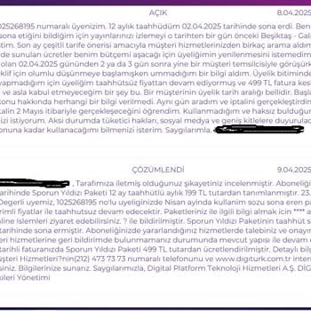 Digiturk Taahhüt Bitmesine Rağmen Bilgilendirme Yapılmadan Üyelik Devam Ettirildi