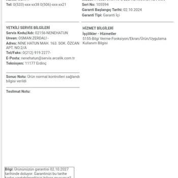 Arçelik Fırında Alt Pişirmeme Ve Servis İlgisizliği