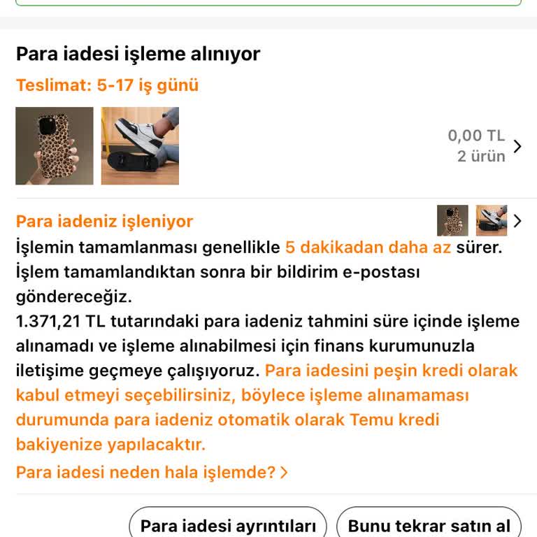 İptal Edilen Siparişimde Para İadem Hemen Yapılmadı