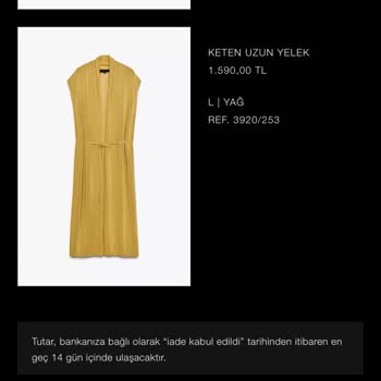 Zara İade Ücretim 14 Gün Geçmesine Rağmen Hesabıma Yatırılmadı
