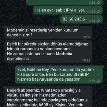 Statik IP İptali Sonrası Hizmet Aksaklığı Ve Yetersiz Müşteri Desteğiyle Mağduriyet