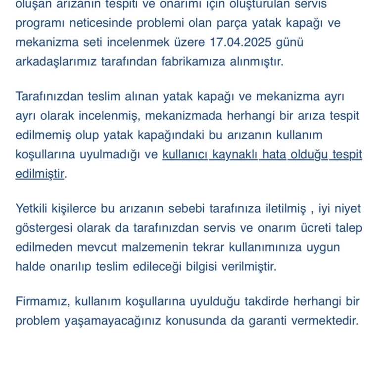 Satın Aldığım Duvar Yatağında Mekanizma Sorunu Ve Firma İlgisizliği