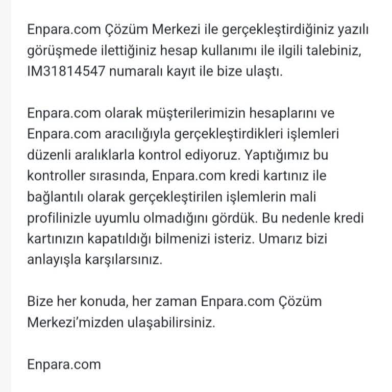 Enpara Kredi Kartım Bilgi Verilmeden Ve Gerekçesiz İptal Edildi