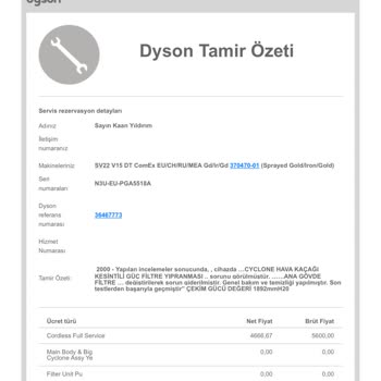 Dyson V15 Cihazımda Yanlış Filtre Takılması Ve Parçaların Bilgim Dışında İmha Edilmesi