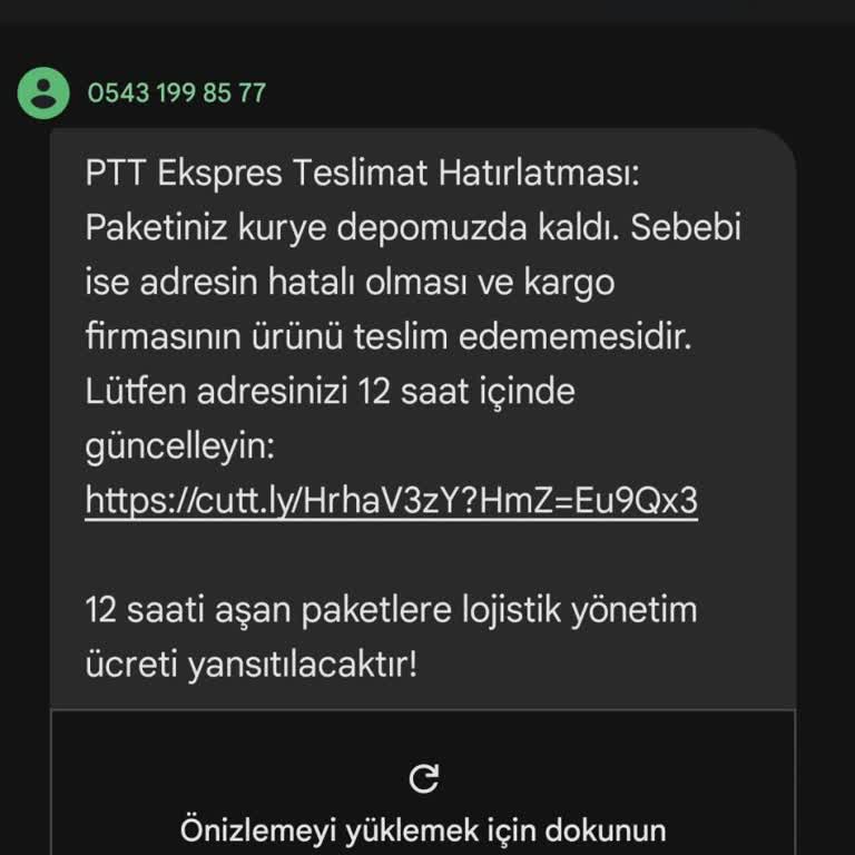 Şüpheli Kargo Mesajı İle Bilgi Ve Ücret Talebi