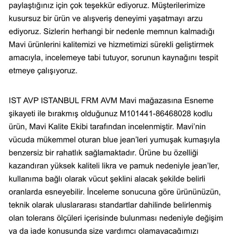 Mavi Jeans'ten Aldığım Pantolon Kısa Sürede Deforme Oldu, İade Kabul Edilmiyor