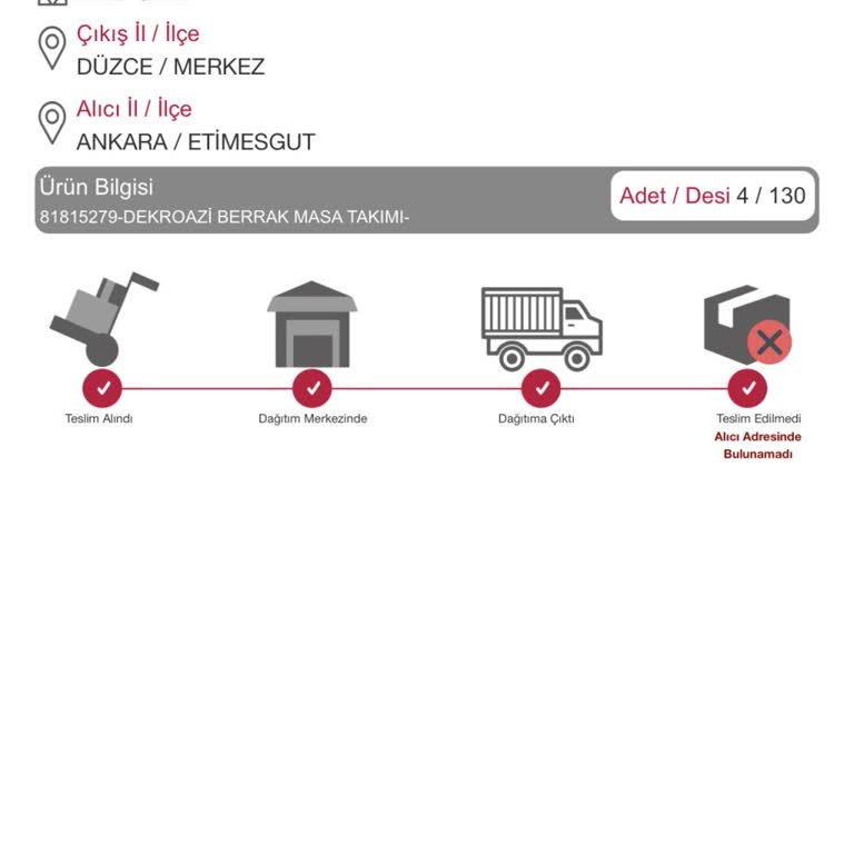 Kargo Teslim Edilmeden Alıcı Adreste Bulunamadı Kaydı Oluşturuldu