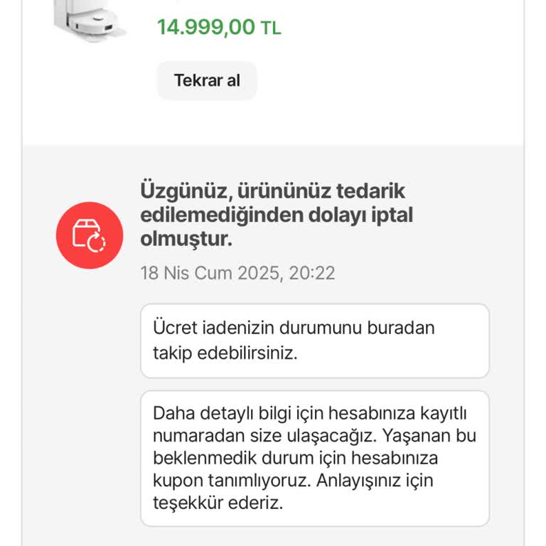 Hatalı Fiyat Nedeniyle İptal Edilen Siparişim Teslim Edilmedi