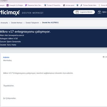 Mikro V17 Entegrasyonu Bir Türlü Tamamlanmadı, Destek Alamıyorum