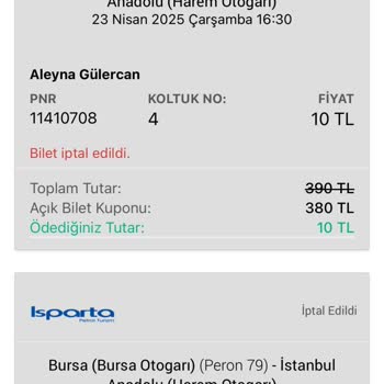 Isparta Petrol Turizm Bilet İptali Ve Para İadesi Mağduriyeti