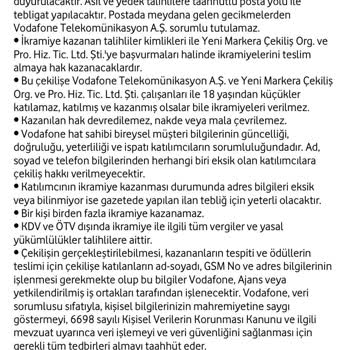 Vodafone Çekiliş Sonuçları Hakkında Bilgi Alamıyorum