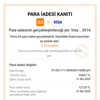 Para İadesi Yapılmadı Dekont Gösteriliyor