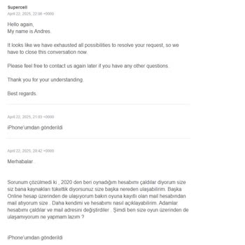 Supercell Hesabıma Erişim Sorunu Ve Yetersiz Destek